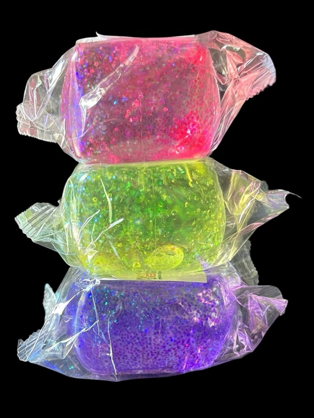 3 Squishy Cube Squeeze Sensory Fidget Toy Play Side Creations Pink Purple Yellow